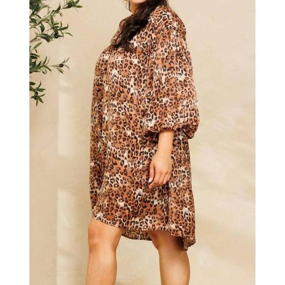 NEW ODDI leopard print round neck dress in brown - Picture 4 of 5